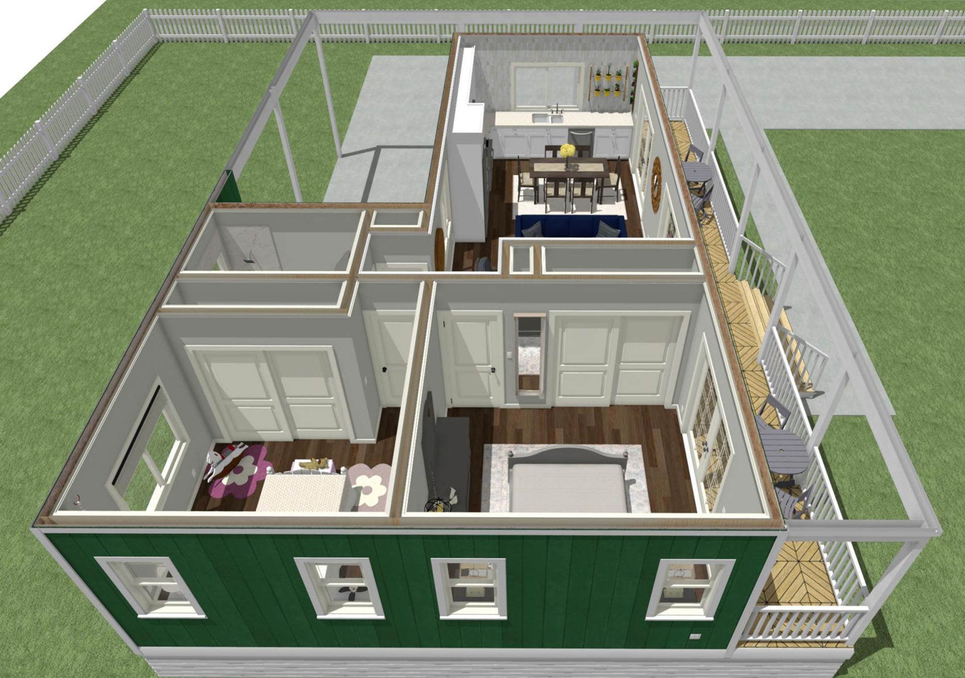 Side aerial view of all the house's 5 rooms