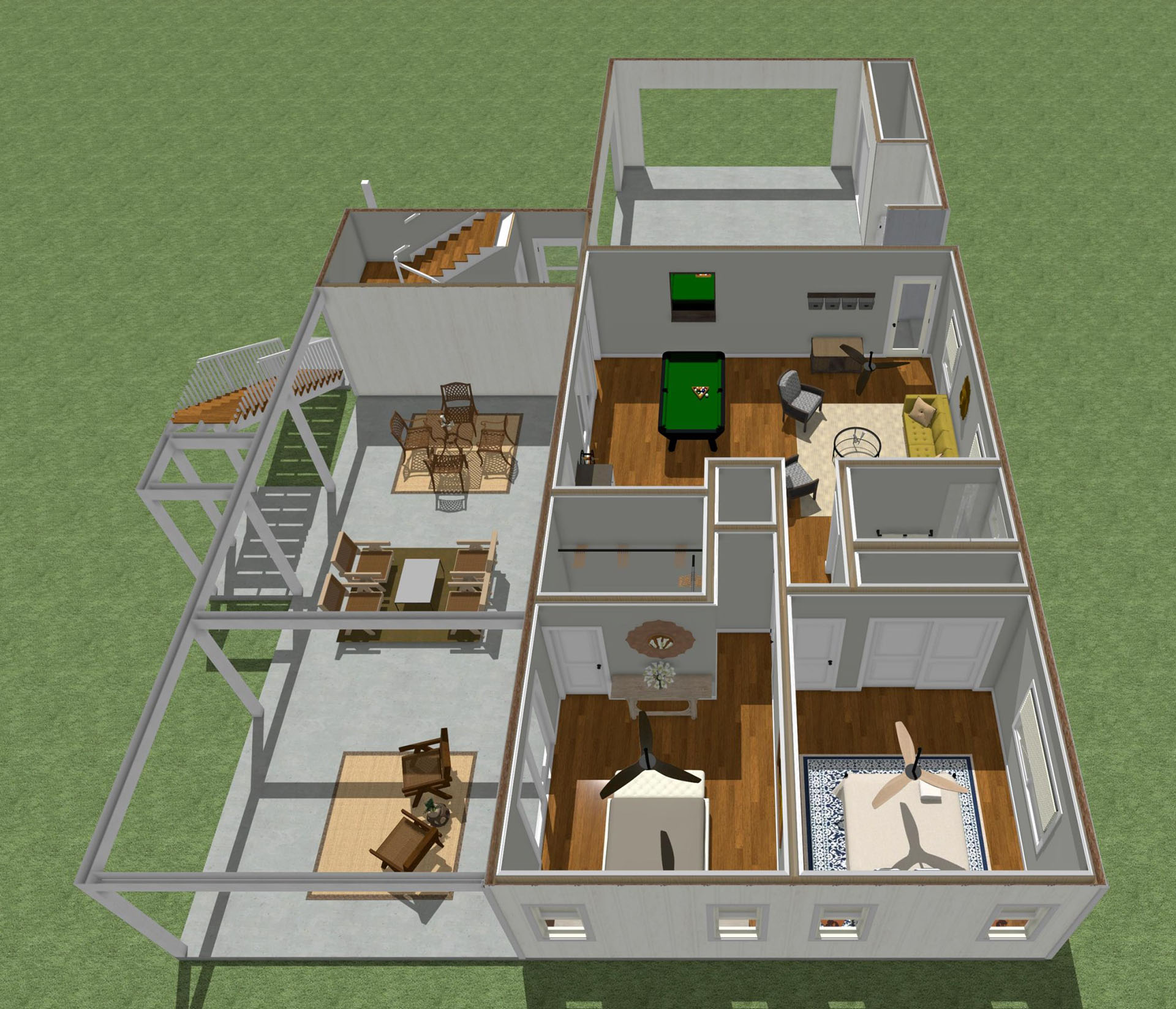 Hilo floor plan overview of first floor side view
